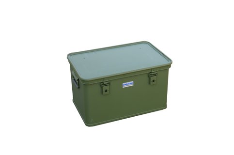 Caja de transporte pintada en verde otan