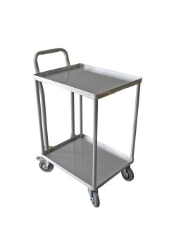 Serving trolley with 2 storage shelves and handle