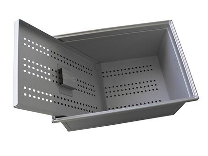 Anodized transport tray with shelf