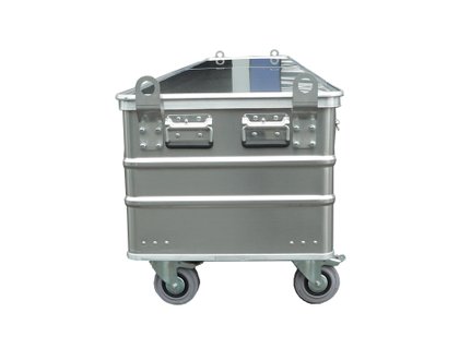 Transport box with wheels and crane lugs