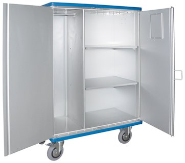 Cupboard trolley with hanging rail and shelves